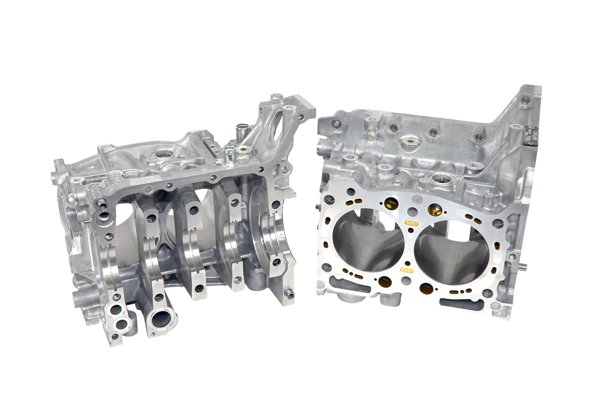 CJM Components EJ25 closed deck short block. gold ej25 inserts have coolant passages to help keep the engine cool. 750hp capable